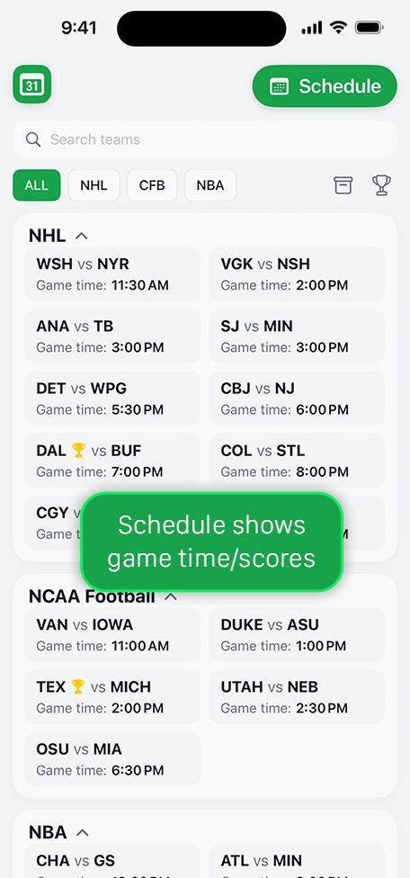 FanStatFit Schedule Screenshot